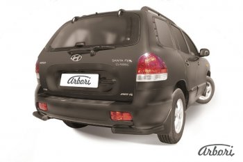 Защита заднего бампера Arbori (уголки, черная, 1 труба d57 mm). Hyundai Santa Fe SM (2000-2012)