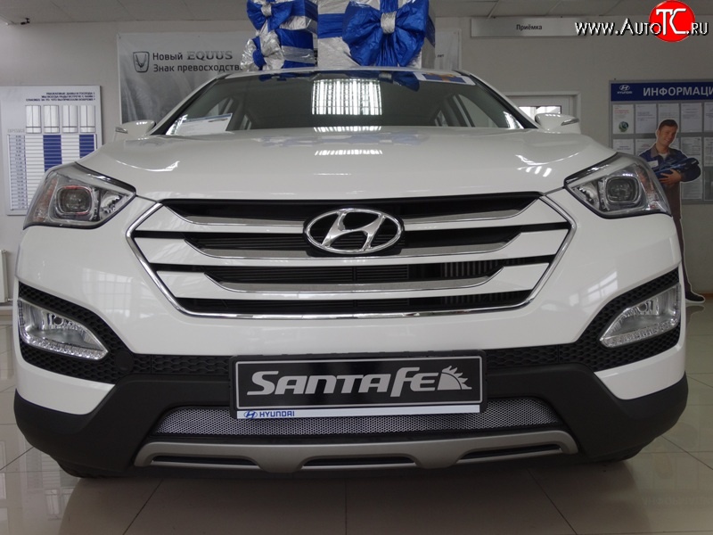 1 539 р. Сетка на бампер Russtal (хром)  Hyundai Santa Fe  DM (2012-2016) дорестайлинг  с доставкой в г. Омск