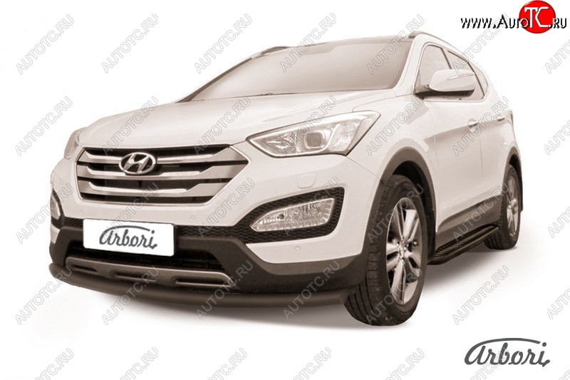 6 389 р. Защита переднего бампера Arbori (черная, 1 труба d57 mm). Hyundai Santa Fe DM дорестайлинг (2012-2016)  с доставкой в г. Омск