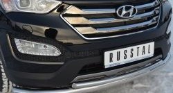 22 999 р. Защита переднего бампера (2 трубыØ76 и 42 мм, нержавейка) SLITKOFF  Hyundai Santa Fe  DM (2012-2016) дорестайлинг  с доставкой в г. Омск. Увеличить фотографию 2