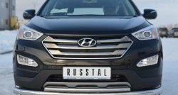 Защита переднего бампера (2 трубыØ76 и 42 мм, нержавейка) SLITKOFF Hyundai Santa Fe DM дорестайлинг (2012-2016)