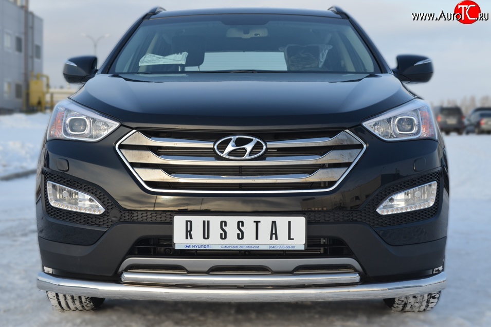 22 999 р. Защита переднего бампера (2 трубыØ76 и 42 мм, нержавейка) SLITKOFF  Hyundai Santa Fe  DM (2012-2016) дорестайлинг  с доставкой в г. Омск