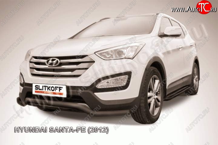 10 849 р. Защита переднего бампера из трубы d57 Slitkoff  Hyundai Santa Fe  DM (2012-2016) дорестайлинг (Цвет: серебристый)  с доставкой в г. Омск