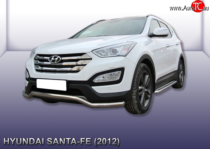 15 499 р. Фигурная защита переднего бампера диаметром 57 мм Slitkoff  Hyundai Santa Fe  DM (2012-2016) дорестайлинг (Нержавейка, Полированная)  с доставкой в г. Омск