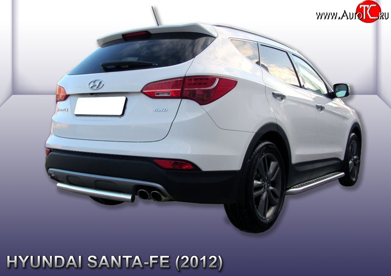 10 699 р. Защита заднего бампера из короткой трубы диаметром 57 мм Slitkoff  Hyundai Santa Fe  DM (2012-2016) дорестайлинг (Нержавейка, Полированная)  с доставкой в г. Омск