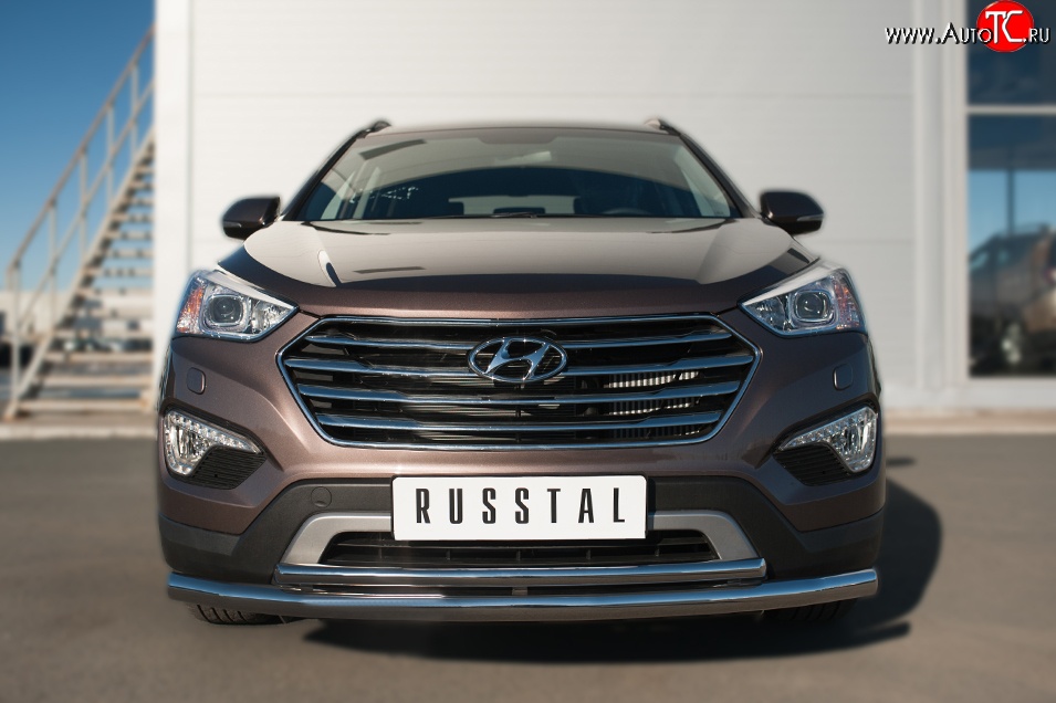 10 649 р. Защита переднего бампера (2 трубыØ63 и 42 мм, нержавейка) Russtal  Hyundai Grand Santa Fe  1 DM (2013-2016) дорестайлинг  с доставкой в г. Омск