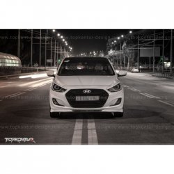 2 899 р. Накладка на передний бампер TopKontur Design v2 Hyundai Solaris RBr хэтчбэк дорестайлинг (2010-2014) (Неокрашенная)  с доставкой в г. Омск. Увеличить фотографию 11