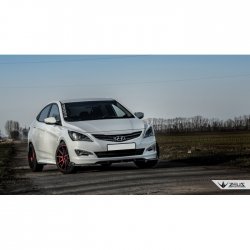 4 499 р. Накладка на передний бампер TopKontur Design Hyundai Solaris RBr седан рестайлинг (2014-2017) (Глянец под окраску, Неокрашенная)  с доставкой в г. Омск. Увеличить фотографию 3