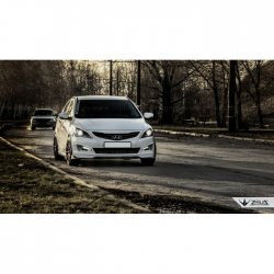 4 499 р. Накладка на передний бампер TopKontur Design  Hyundai Solaris  RBr (2014-2017) седан рестайлинг (Глянец под окраску, Неокрашенная)  с доставкой в г. Омск. Увеличить фотографию 4