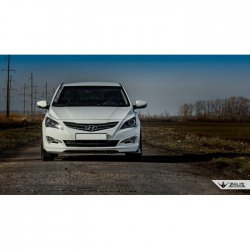 4 499 р. Накладка на передний бампер TopKontur Design  Hyundai Solaris  RBr (2014-2017) седан рестайлинг (Глянец под окраску, Неокрашенная)  с доставкой в г. Омск. Увеличить фотографию 5