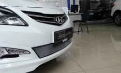 1 539 р. Сетка на бампер Russtal (хром) Hyundai Solaris RBr седан рестайлинг (2014-2017)  с доставкой в г. Омск. Увеличить фотографию 3