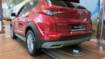 5 649 р. Накладка на задний бампер АвтоКрат Hyundai Tucson TL дорестайлинг (2015-2018) (Неокрашенная)  с доставкой в г. Омск. Увеличить фотографию 3