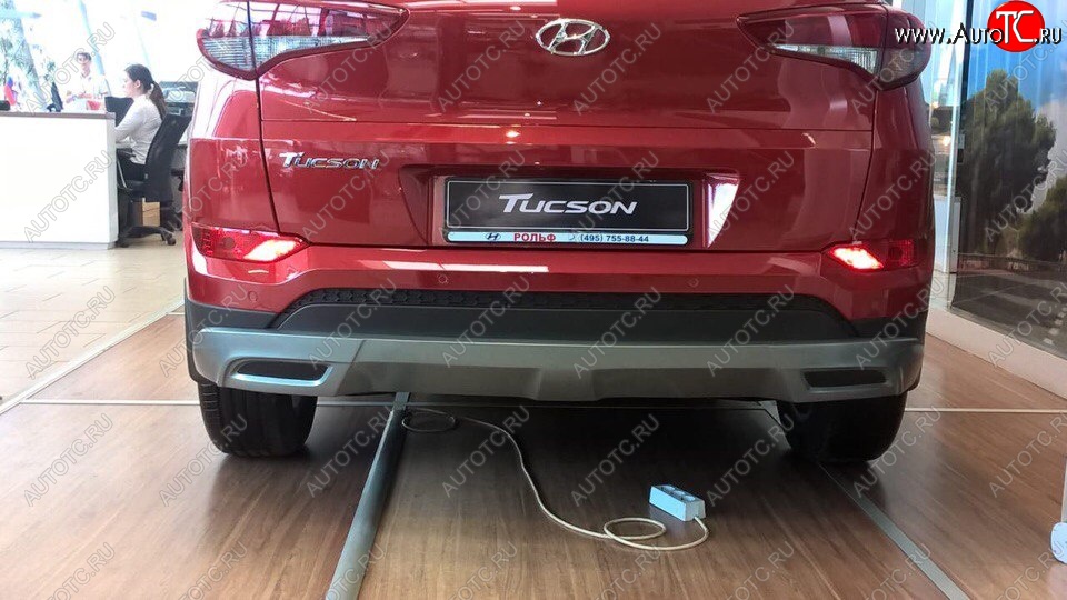 5 649 р. Накладка на задний бампер АвтоКрат Hyundai Tucson TL дорестайлинг (2015-2018) (Неокрашенная)  с доставкой в г. Омск