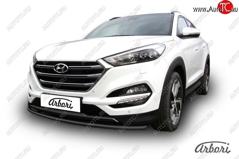 8 819 р. Защита переднего бампера Arbori (черная, 1 труба d42 mm). Hyundai Tucson TL дорестайлинг (2015-2018)  с доставкой в г. Омск