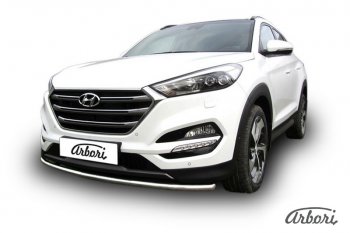 11 789 р. Защита переднего бампера Arbori (нержавейка, 1 труба d42 mm). Hyundai Tucson TL дорестайлинг (2015-2018)  с доставкой в г. Омск. Увеличить фотографию 2