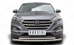 Защита переднего бампера (2 трубыØ63 и 42 мм, нержавейка) SLITKOFF Hyundai Tucson TL дорестайлинг (2015-2018)