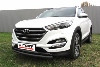 9 999 р. Защита переднего бампера из трубы d57 Slitkoff  Hyundai Tucson  TL (2015-2018) дорестайлинг (Цвет: серебристый)  с доставкой в г. Омск. Увеличить фотографию 1