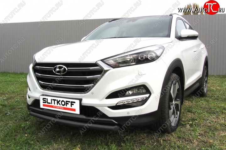 8 749 р. Защита переднего бампера из трубы d57 Slitkoff  Hyundai Tucson  TL (2015-2018) дорестайлинг (Цвет: серебристый)  с доставкой в г. Омск