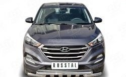 Защита переднего бампера (2 трубы Ø63 мм с зубами, нержавейка) SLITKOFF Hyundai (Хюндаи) Tucson (Туссон)  TL (2015-2018) TL дорестайлинг