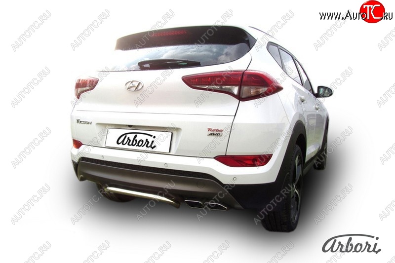 10 169 р. Защита заднего бампера Arbori (скоба, нержавейка, 1 труба d42 mm). Hyundai Tucson TL дорестайлинг (2015-2018)  с доставкой в г. Омск