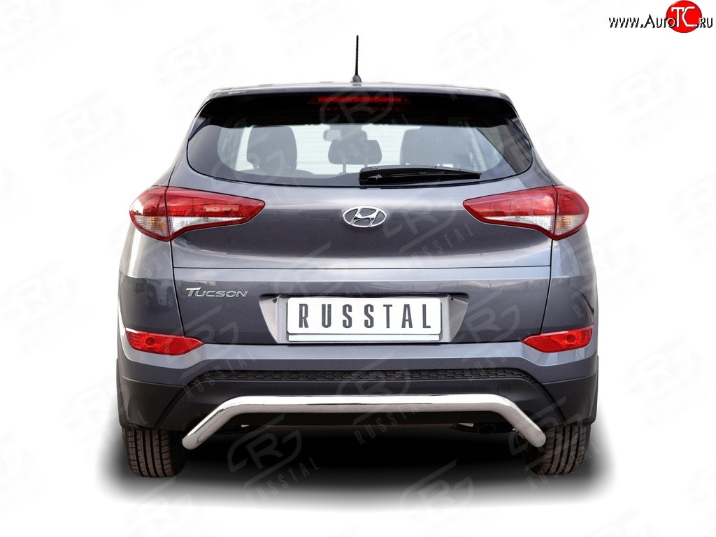 14 599 р. Защита заднего бампера (Ø63 мм волна короткая, нержавейка) Russtal Hyundai Tucson TL дорестайлинг (2015-2018)  с доставкой в г. Омск