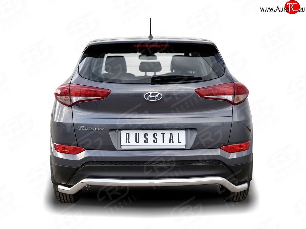 14 599 р. Защита заднего бампера (Ø63 мм волна, нержавейка) Russtal Hyundai Tucson TL дорестайлинг (2015-2018)  с доставкой в г. Омск