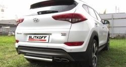 6 949 р. Защита заднего бампера из короткой трубы диаметром 57 мм Slitkoff  Hyundai Tucson  TL (2015-2018) дорестайлинг (Нержавейка, Полированная)  с доставкой в г. Омск. Увеличить фотографию 1