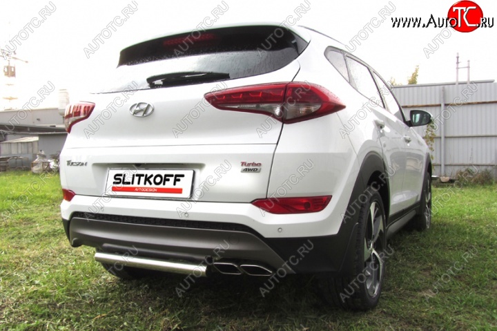 6 949 р. Защита заднего бампера из короткой трубы диаметром 57 мм Slitkoff  Hyundai Tucson  TL (2015-2018) дорестайлинг (Нержавейка, Полированная)  с доставкой в г. Омск