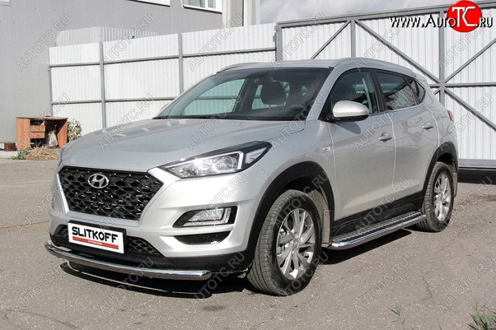 18 599 р. Защита порогов d57 Slitkoff (с листом) Hyundai Tucson TL рестайлинг (2018-2021)  с доставкой в г. Омск