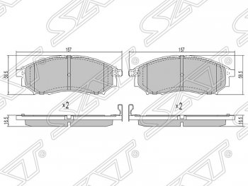 1 399 р. Колодки тормозные SAT (передние)  INFINITI FX35 (S50), FX45 (S50), G35 (V35), M35 (Y50), Nissan Murano (1 Z50,  2 Z51), Navara (2 D40), Pathfinder (R51), Qashqai (1)  с доставкой в г. Омск. Увеличить фотографию 1