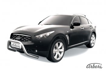 Защита переднего бампера Arbori (низкая - mini, нержавейка, 1 труба d76 mm). INFINITI FX35 S51 дорестайлинг (2008-2011)