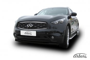 13 859 р. Защита переднего бампера Arbori (черная, 2 трубы d76 и 57 mm) INFINITI FX35 S51 дорестайлинг (2008-2011)  с доставкой в г. Омск. Увеличить фотографию 1