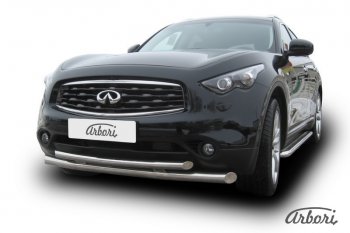 33 479 р. Защита переднего бампера Arbori (нержавейка, 2 трубы d76 и 57 mm) INFINITI FX35 S51 дорестайлинг (2008-2011)  с доставкой в г. Омск. Увеличить фотографию 1