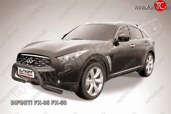 22 649 р. Кенгурятник d76 Slitkoff (низкий, широкий) INFINITI FX35 S51 дорестайлинг (2008-2011) (Цвет: серебристый)  с доставкой в г. Омск