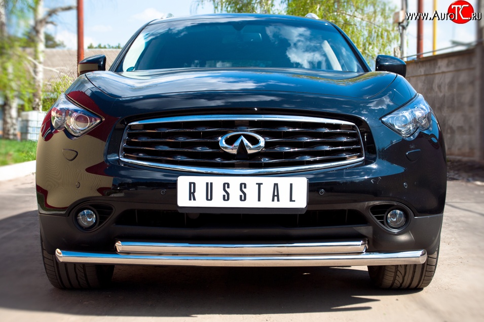 22 399 р. Защита переднего бампера (2 трубыØ63 мм, нержавейка) Russtal INFINITI FX37 S51 рестайлинг (2011-2013)  с доставкой в г. Омск