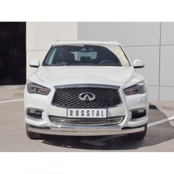 27 999 р. Защита переднего бампера (2 трубыØ75х42 мм, нержавейка) Russtal INFINITI QX60 L50 рестайлинг (2016-2021)  с доставкой в г. Омск. Увеличить фотографию 2