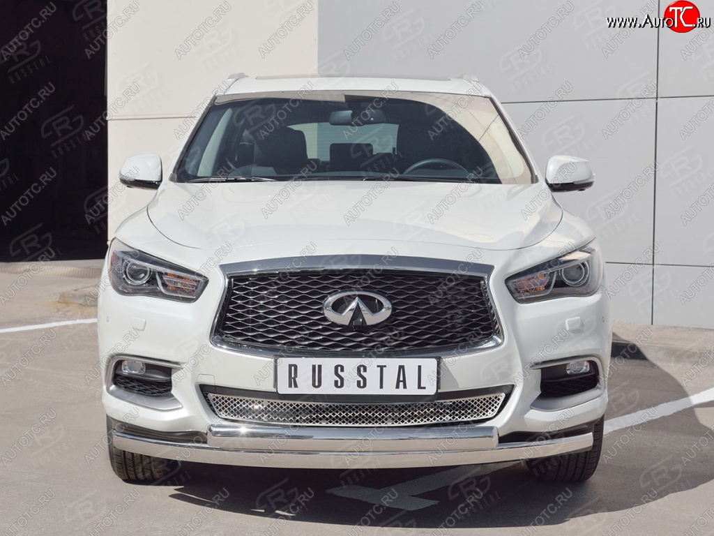 27 999 р. Защита переднего бампера (2 трубыØ75х42 мм, нержавейка) Russtal INFINITI QX60 L50 рестайлинг (2016-2021)  с доставкой в г. Омск