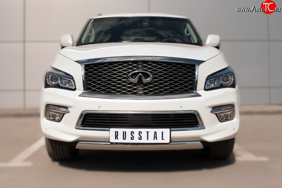 20 999 р. Защита переднего бампера (Ø75х42 мм, нержавейка) Russtal  INFINITI QX80  Z62 (2014-2018) 1-ый рестайлинг  с доставкой в г. Омск