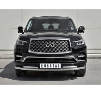 21 699 р. Защита переднего бампера (2 трубы Ø63 и 42 мм, нержавейка) SLITKOFF INFINITI QX80 Z62 2-ой рестайлинг (2018-2024)  с доставкой в г. Омск. Увеличить фотографию 3