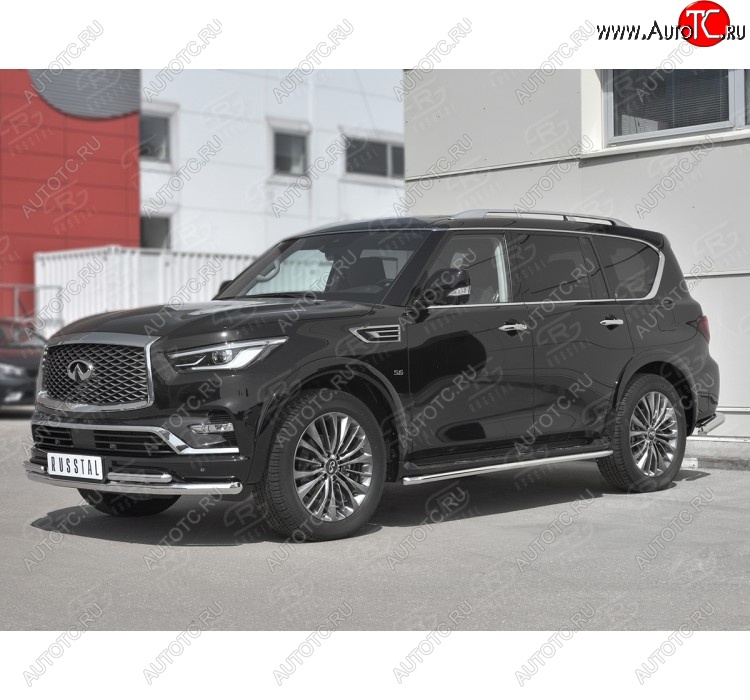 21 699 р. Защита переднего бампера (2 трубы Ø63 и 42 мм, нержавейка) SLITKOFF INFINITI QX80 Z62 2-ой рестайлинг (2018-2024)  с доставкой в г. Омск