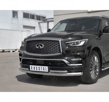 21 999 р. Защита переднего бампера (2 трубы Ø76 и 42 мм, нержавейка) SLITKOFF INFINITI QX80 Z62 2-ой рестайлинг (2018-2024)  с доставкой в г. Омск. Увеличить фотографию 3