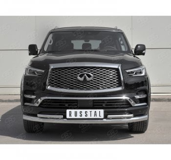 21 999 р. Защита переднего бампера (2 трубы Ø76 и 42 мм, нержавейка) SLITKOFF INFINITI QX80 Z62 2-ой рестайлинг (2018-2024)  с доставкой в г. Омск. Увеличить фотографию 4