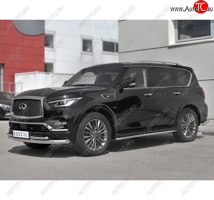 21 999 р. Защита переднего бампера (2 трубы Ø76 и 42 мм, нержавейка) SLITKOFF INFINITI QX80 Z62 2-ой рестайлинг (2018-2024)  с доставкой в г. Омск