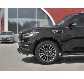 14 999 р. Защита переднего бампера (Ø75х42 мм, нержавейка) Russtal INFINITI QX80 Z62 2-ой рестайлинг (2018-2024)  с доставкой в г. Омск. Увеличить фотографию 2