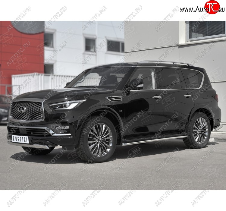 14 999 р. Защита переднего бампера (Ø75х42 мм, нержавейка) Russtal INFINITI QX80 Z62 2-ой рестайлинг (2018-2024)  с доставкой в г. Омск