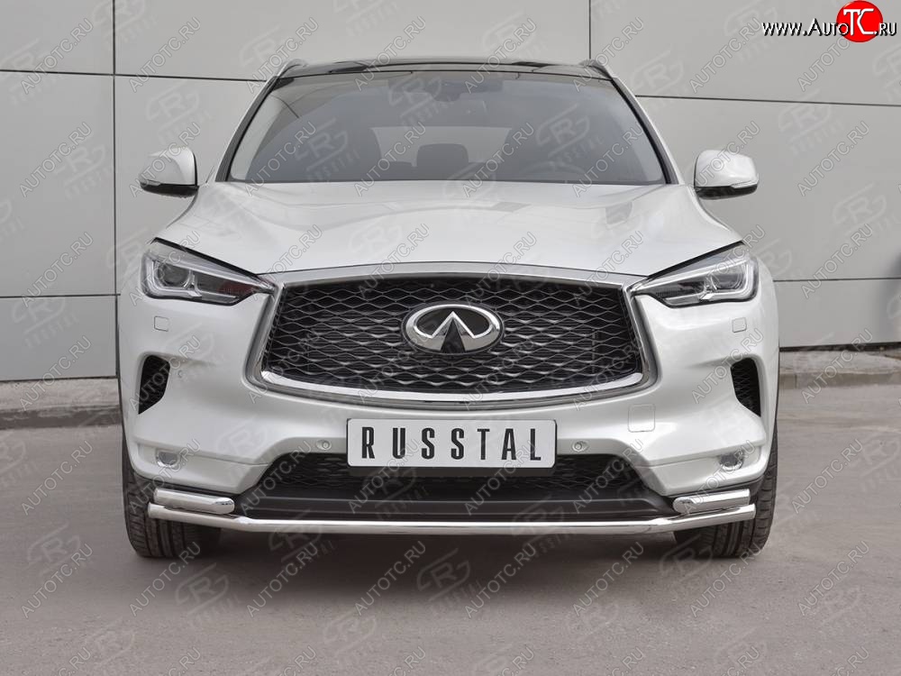 9 999 р. Защита переднего бампера (2 трубы Ø42 мм, нержавейка) Russtal  INFINITI Qx50  J55 (2017-2022)  с доставкой в г. Омск