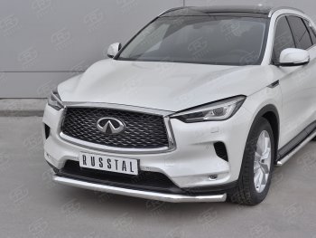 9 649 р. Защита переднего бампера Russtal (Ø63 мм волна, нержавейка) INFINITI Qx50 J55 (2017-2022)  с доставкой в г. Омск. Увеличить фотографию 2