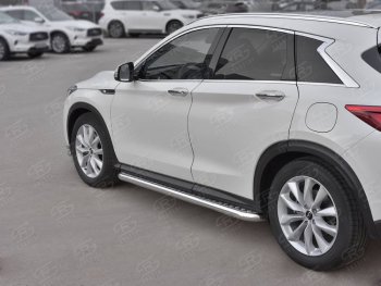 Порожки для ног Russtal (Ø63 мм) INFINITI Qx50 J55 (2017-2022)  (Лист алюминиевый, труба - нержавейка)