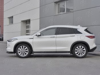 16 549 р. Защита порогов (Ø63 мм, нержавейка) SLITKOFF  INFINITI Qx50  J55 (2017-2022) (С пластиковыми заглушками на торцах)  с доставкой в г. Омск. Увеличить фотографию 2