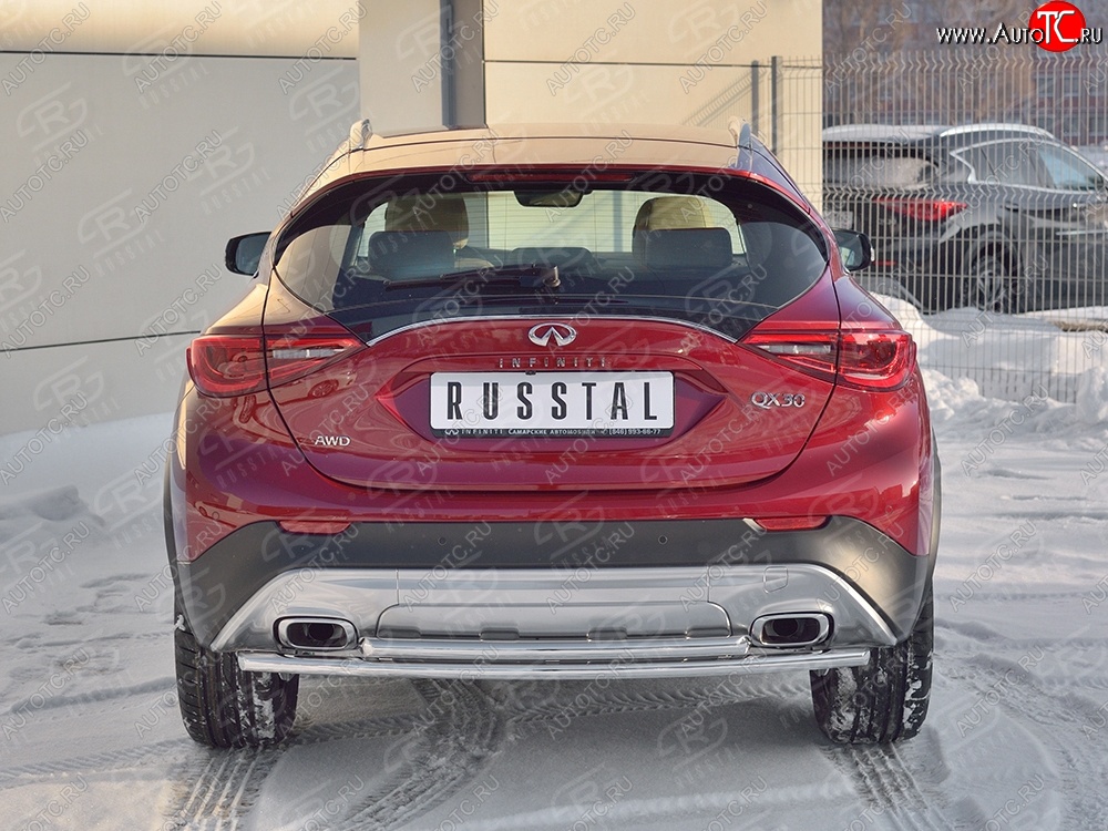 9 349 р. Защита заднего бампера (2 трубы Ø42 мм, нержавейка) Russtal  INFINITI Qx50  J50 (2013-2016) дорестайлинг  с доставкой в г. Омск